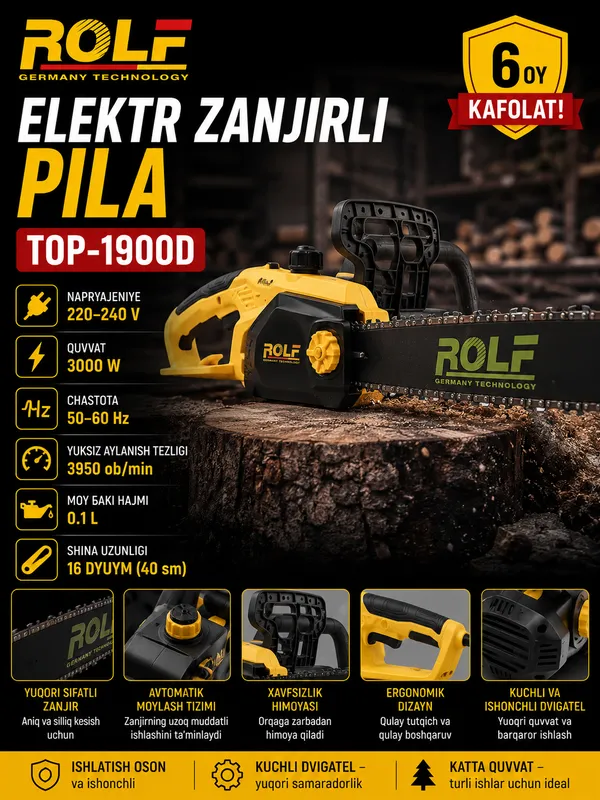 Elektr Zanjirli Arra Rolf TOP-1900D