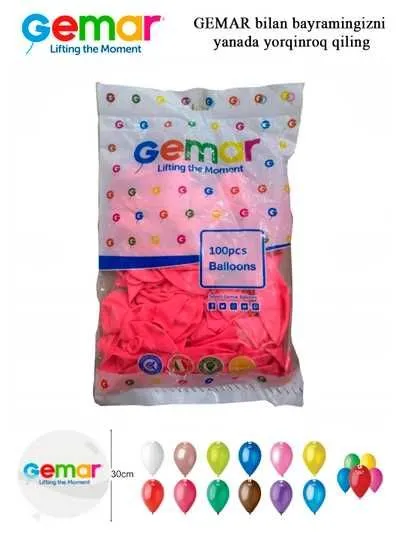Havo sharlari Gemar 100 dona / Воздушные шары Gemar, 100 шт. 6 Havo sharlari Gemar 100 dona / Воздушные шары Gemar, 100 шт. 6