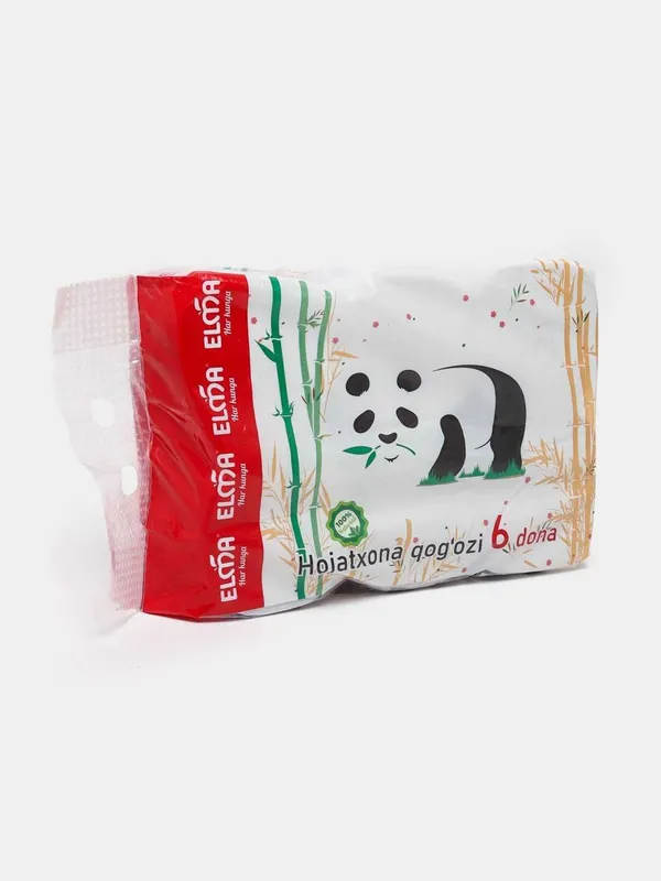 Туалетная бумага Elma Panda Asian Pack 2х слойная 6 шт, Без втулки — фото 1