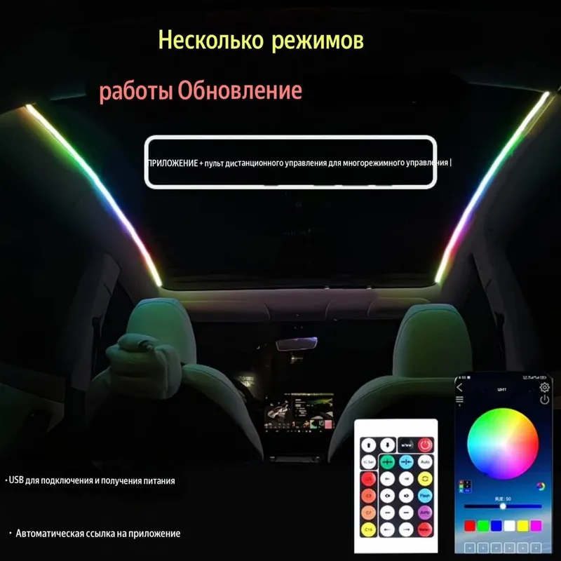 RGB атмосферная подсветка потолка (панорама) для авто — фото 1