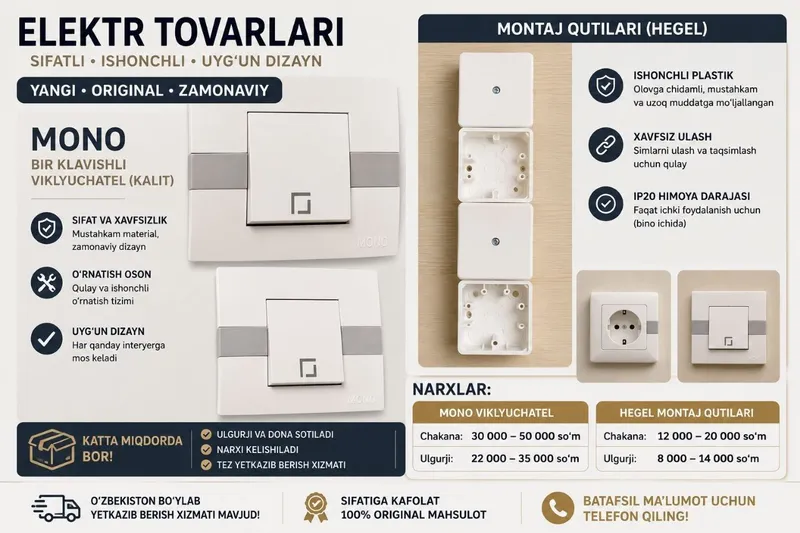 elektr mahsulotlari rezetka vklyuchatel va b,q 3