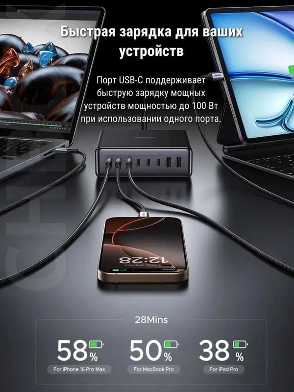 "UGREEN" X766 PD3.0 GAN зарядное устройство c мощностью 200W 4 "UGREEN" X766 PD3.0 GAN зарядное устройство c мощностью 200W 4