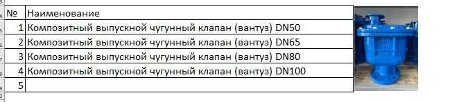 Композитный выпускной чугунный клапан (вантуз)