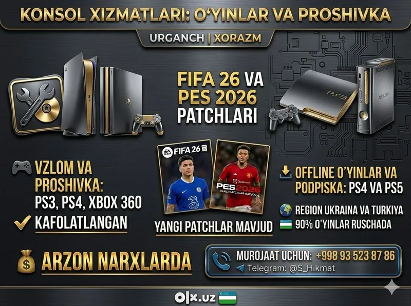 PS5, PS4, PS3 O'yin yozish va Proshivka xizmati