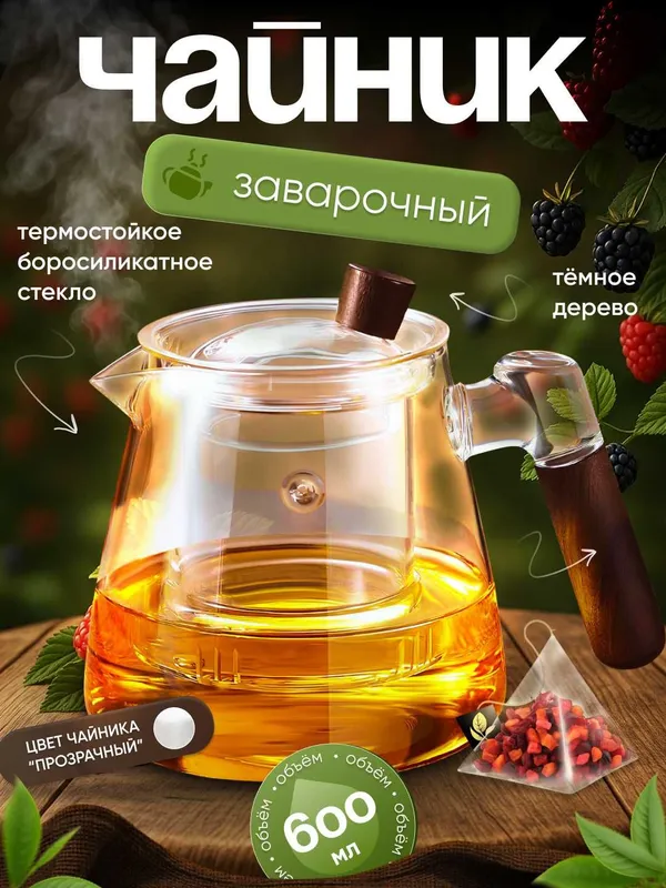 Чайник из боросиликатного стекла (600 мл) 2 Чайник из боросиликатного стекла (600 мл) 2