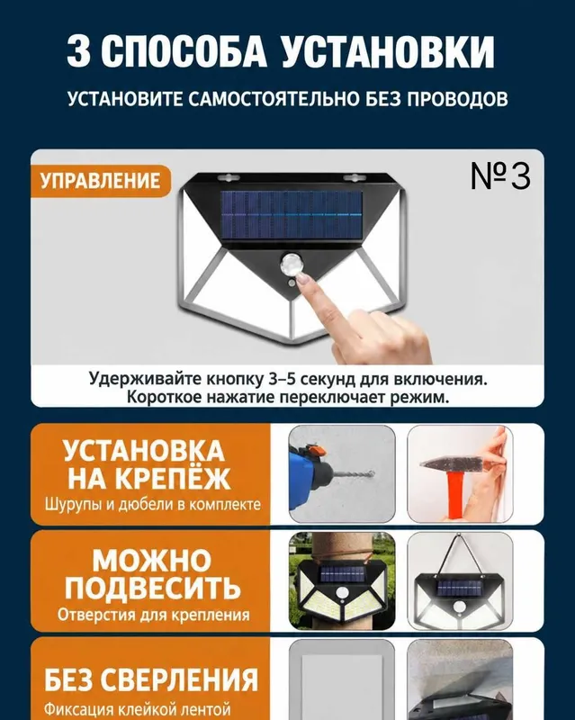 Настенный фонарь на солнечной батарее с датчиком движения 8