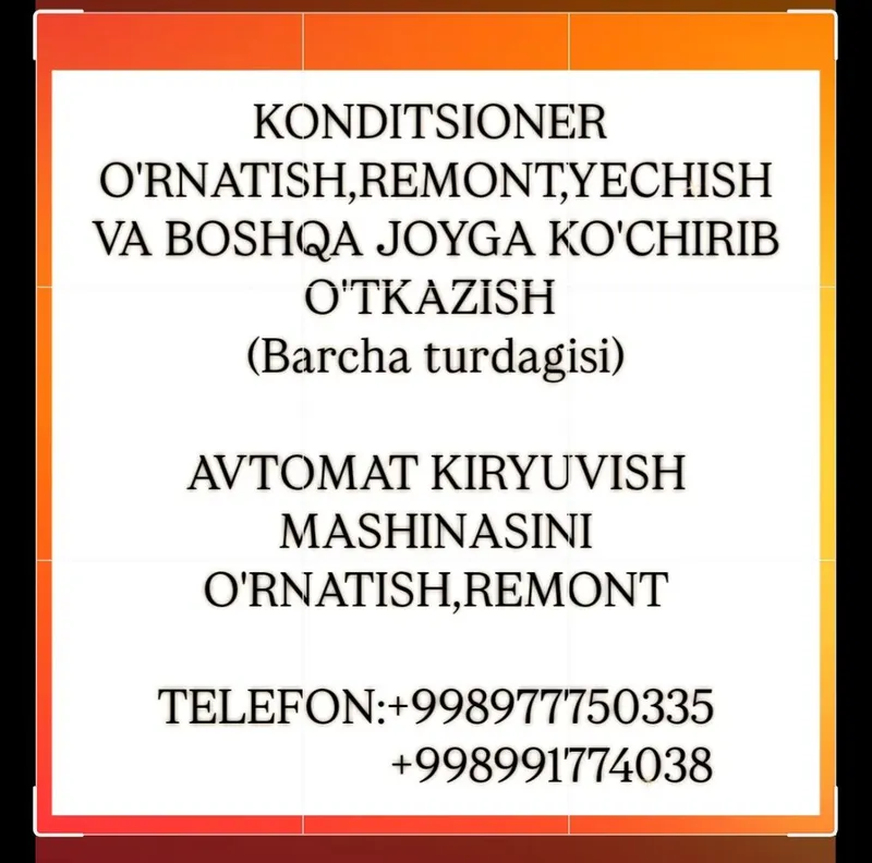 Montaj va maishiy texnika o'rnatish Toshkent va Toshkent viloyati.