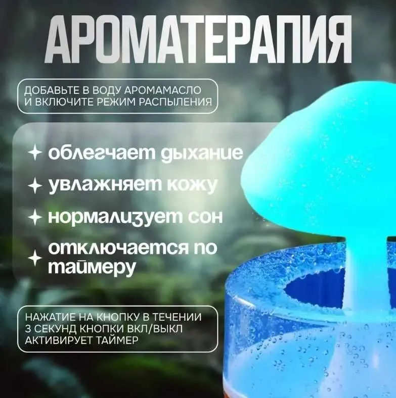Увлажнитель для воздуха ночник Ночник дождик гриб — фото 3