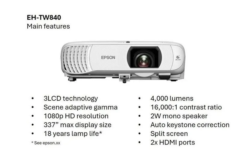 Проектор Epson EH-TW840 Full HD (1920x1080) Tehnodom.uz — фото 1