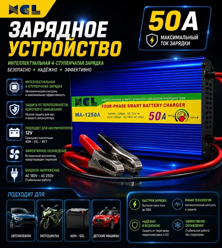 Автомобильный инвертор, зарядное устройства для аккумуляторов 10A-50A 4
