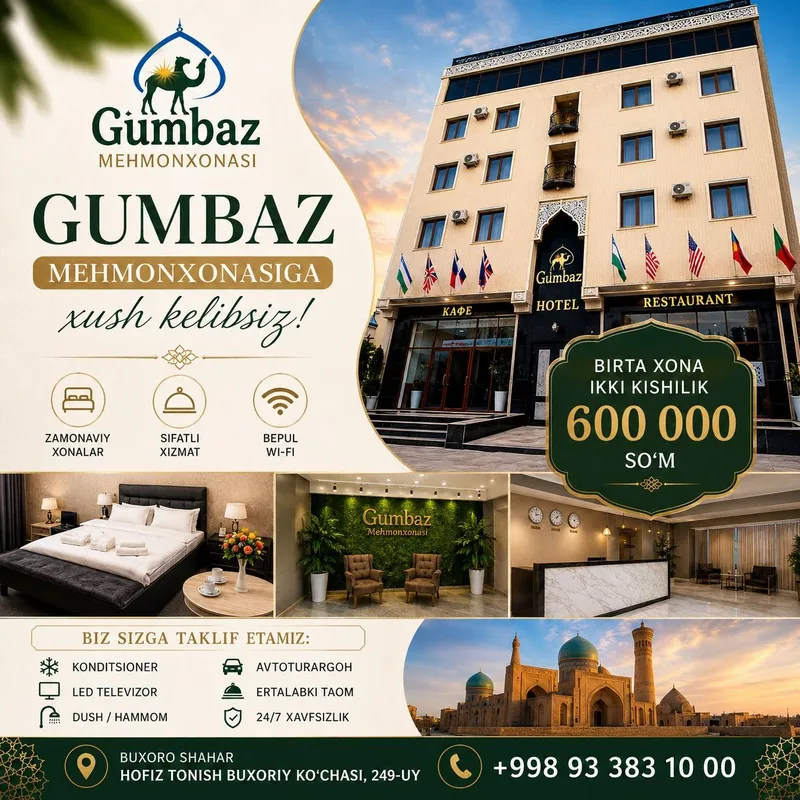 Бухоро GUMBAZ меҳмонхона 1 кишилик 250 000 сўм 2 кишилик 450 000 сў — фото 2