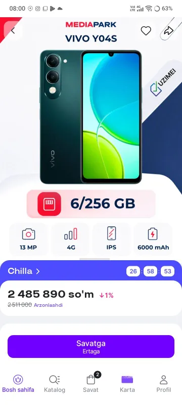 vivo y04s (6+6/256) holati ideal karopka 2 vivo y04s (6+6/256) holati ideal karopka 2