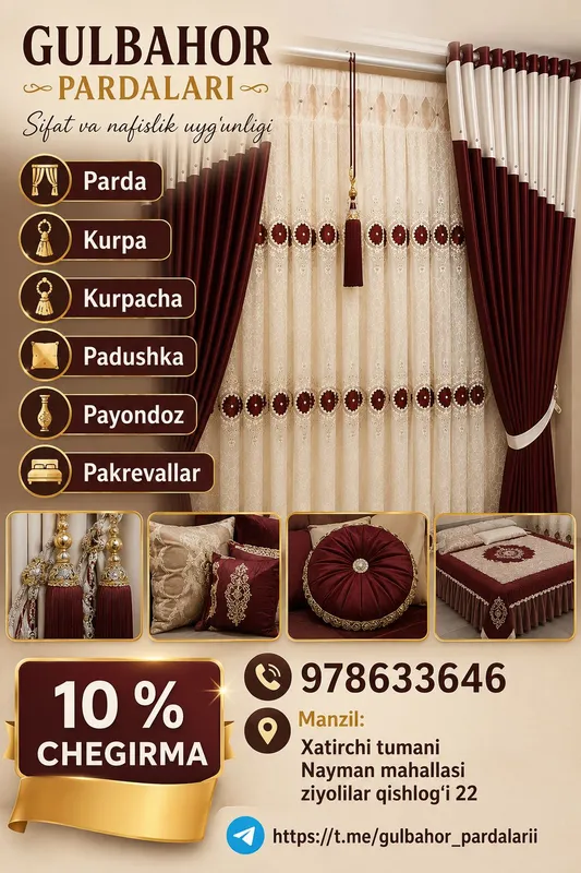 Услуги пошива штор Gulbahor 1