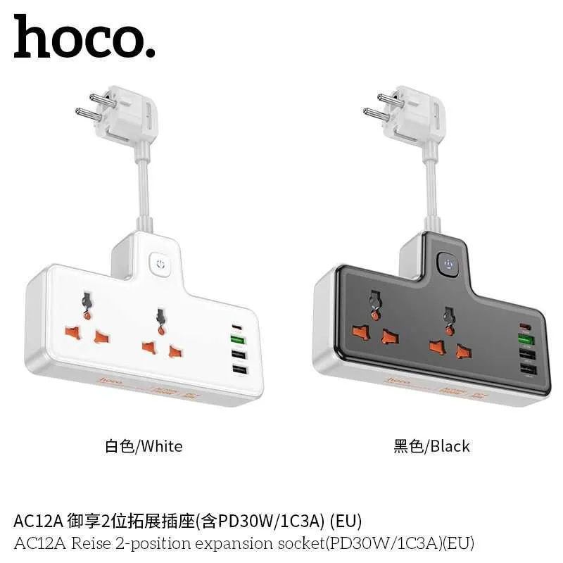 Hoco AC12A Reise Сетевой фильтр 2 розетками и USB-портами PD30W EU/GER — фото 1