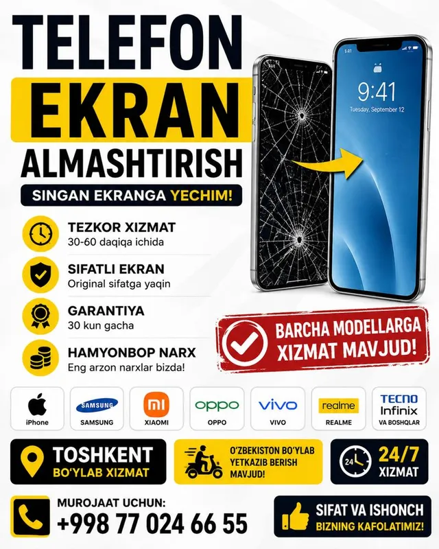 Telefon remont ekran almashtirish — фото 4
