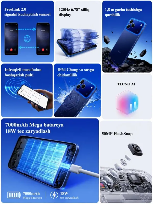 TECNO SPARK 50, 4/128GB, 120Hz, 50MP, 6700 mAh, Uzimedan o'tgan 2 TECNO SPARK 50, 4/128GB, 120Hz, 50MP, 6700 mAh, Uzimedan o'tgan 2