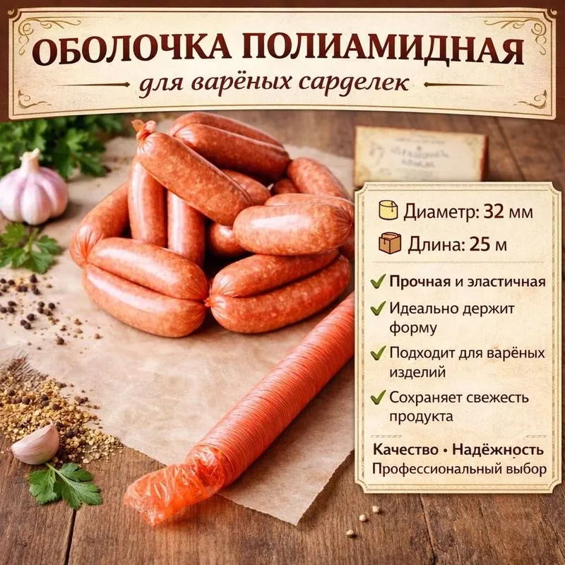 Полимерная оболочка для сосисок и сарделек дымо паро проницаемая 2 Полимерная оболочка для сосисок и сарделек дымо паро проницаемая 2