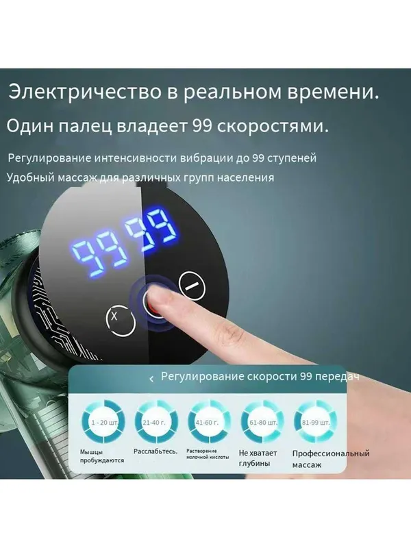 Перкуссионный массажер KONKA с дисплеем, 99 скоростей, 8 насадок. 3