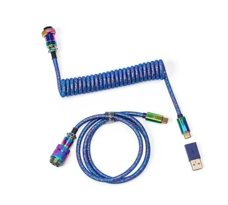 }Cabel Type-A/Type-C Keychron Cable-Straight Rainbow Palted Blue }Cabel Type-A/Type-C Keychron Cable-Straight Rainbow Palted Blue