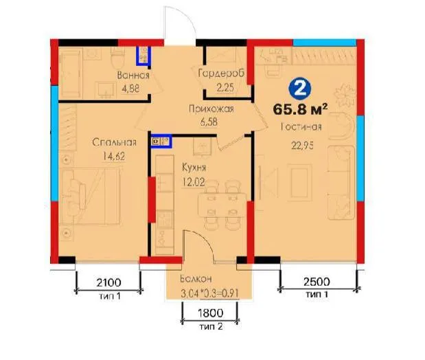 NRG VOHA turar-joy majmuasida 2 xonali kvartira, 65 m² 3