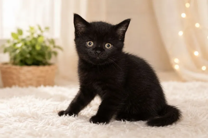 Продаётся чёрный котёнок породы шотландский страйт. 2 месяца