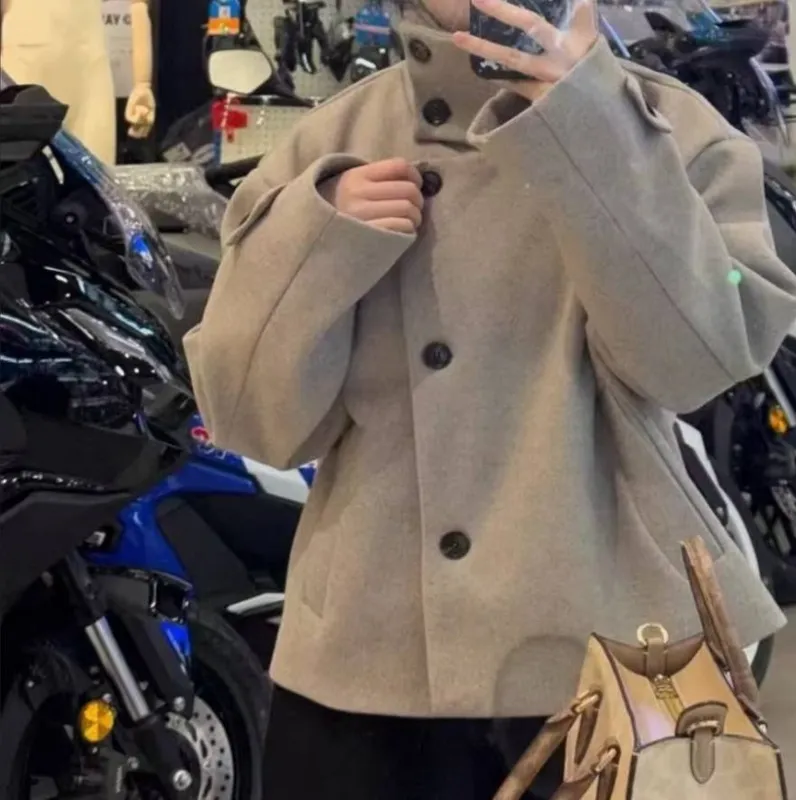 Новое укороченное пальто Beige Gray 2