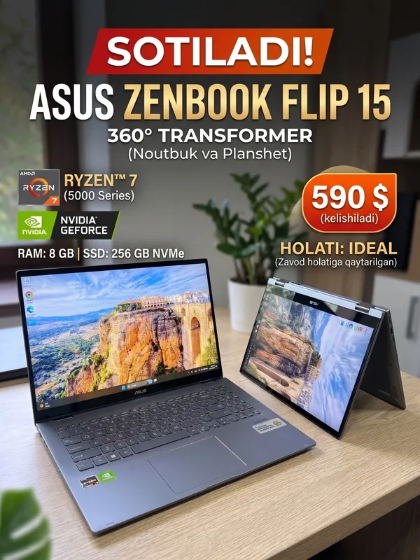 Asus ZenBook Flip 15 Noutbuk / Ryzen 7 / 8 /256 1 Asus ZenBook Flip 15 Noutbuk / Ryzen 7 / 8 /256 1