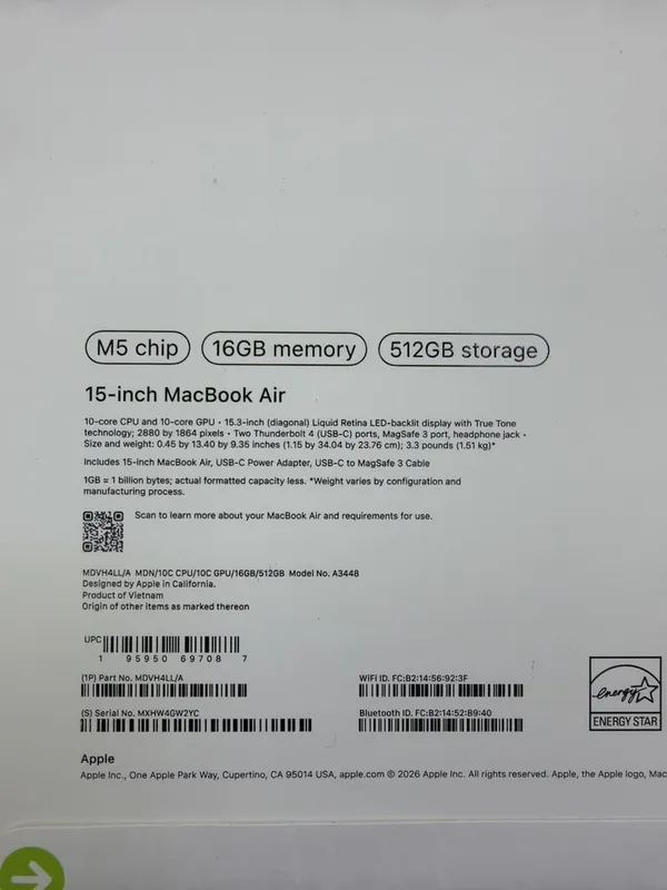 Macbook Air 15 16/512 M5 любой цвет