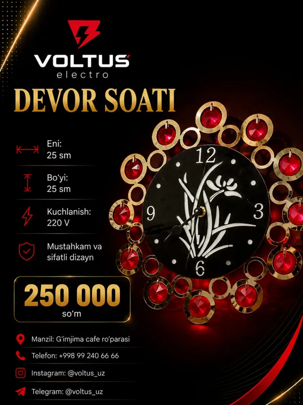 Zamonaviy va nafis dizayndagi devor soati