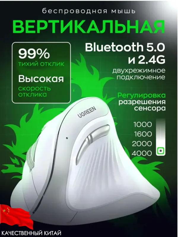 Мышь беспроводная бесшумная вертикальная UGREEN — фото 3