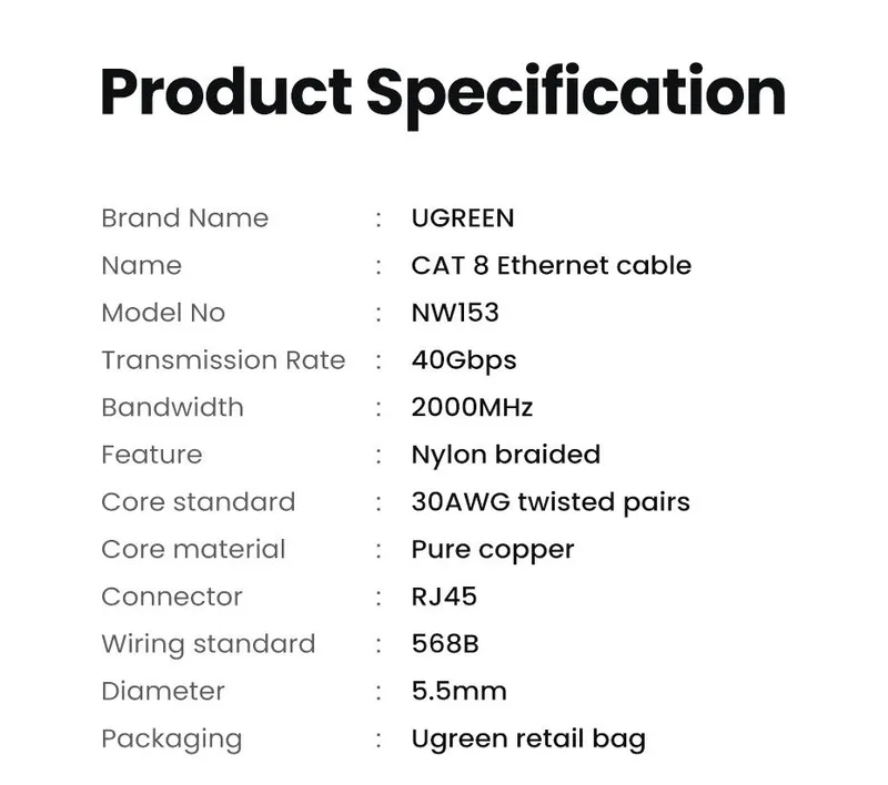 UGREEN CAT8 Ethernet Cable Сетевой кабель 40Гбит/с патч корд — фото 4