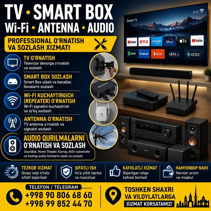 Ustanovka TV, Smart Box, Wi-Fi, Antenna