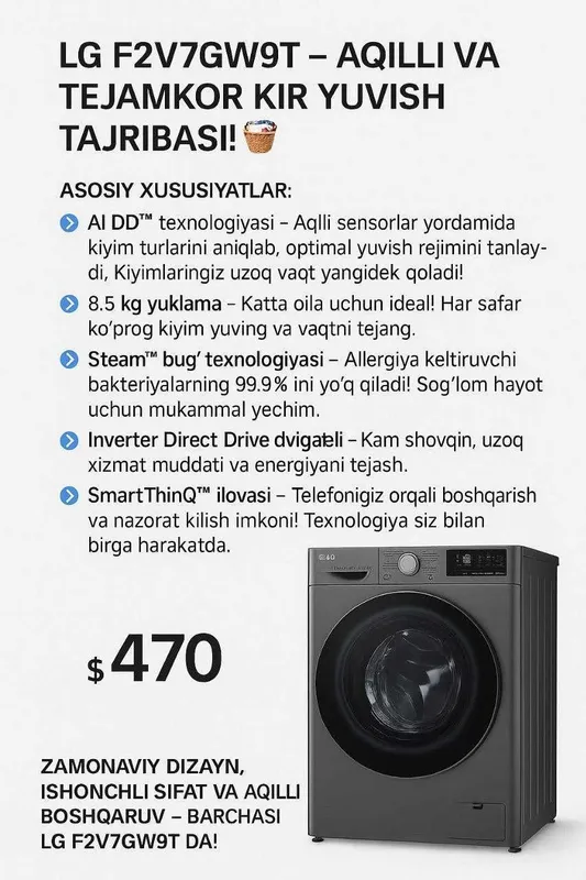Lg Kir Yuvish mashinasi LG F2V7GW9T