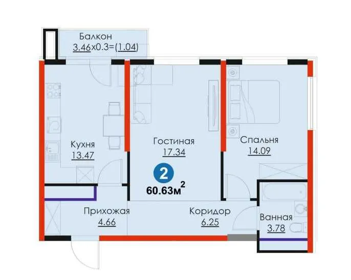 Готовая 2комн кв 60.59м² на ФЕРГАНА ЙУЛИ с ПВ-13 129 у.е. [GS] 2