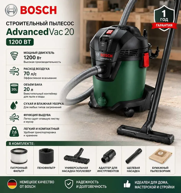 Qurilish Changyutgichi BOSCH AdvancedVac 20 Строительный пылесос
