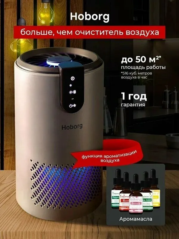 Очиститель воздуха HOBORG, 3-ступенчатая очистка, увлажнение воздуха