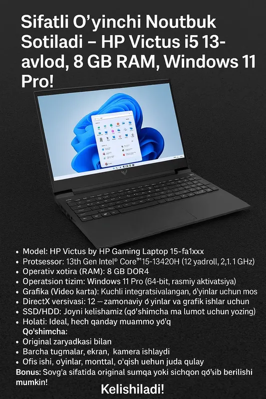 HP Victus i5 13- avlod, 8 GB RAM, Windows 11 Pro!