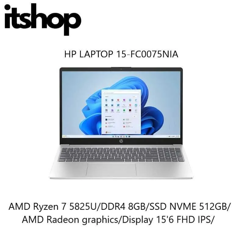 HP Laptop 15-FC0075NIA AMD R7 5825U/8/512/Display 15'6 FHD IPS HP Laptop 15-FC0075NIA AMD R7 5825U/8/512/Display 15'6 FHD IPS