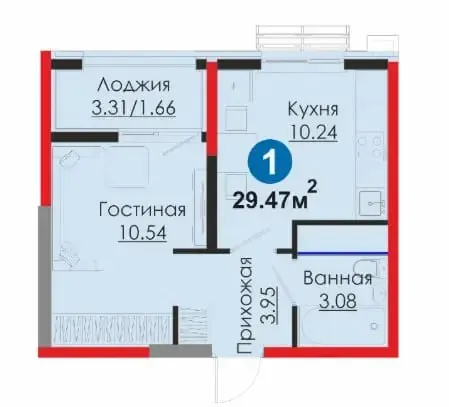 1-комнатная квартира 29,47 м² — фото 1