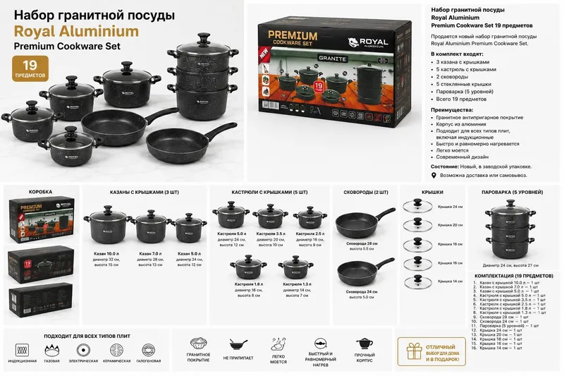 Набор гранитной посуды Royal Aluminium Premium Cookware Set 19 предмет 3