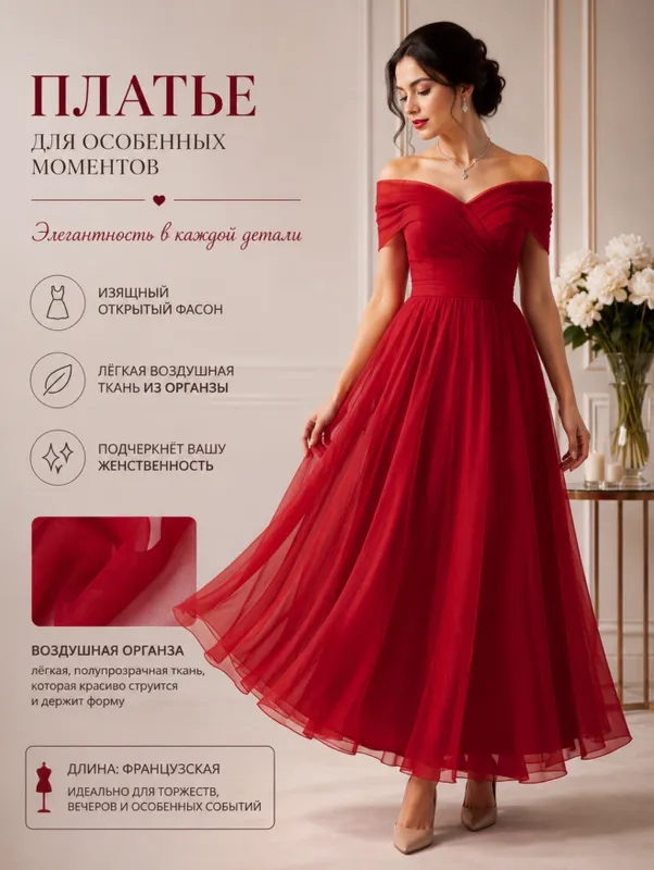 Платье из нежной органзы французской длины.