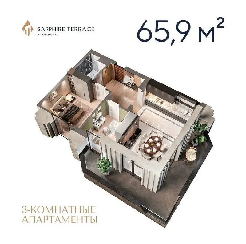 3-комнатная квартира в ЖК Sapphire Terrace — фото 1