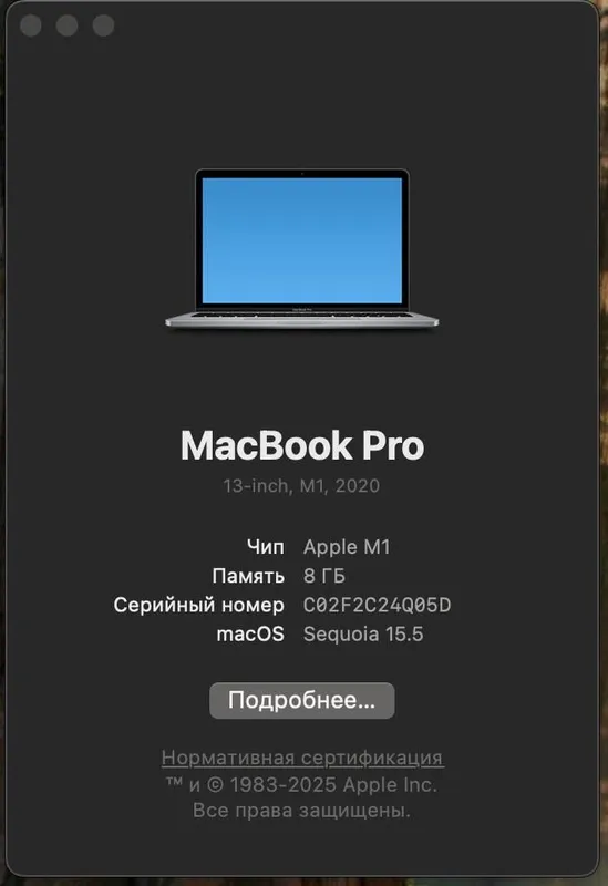 MacBook Pro 2020 M1 | 8GB RAM | 256GB SSD | 91% batareya — фото 1