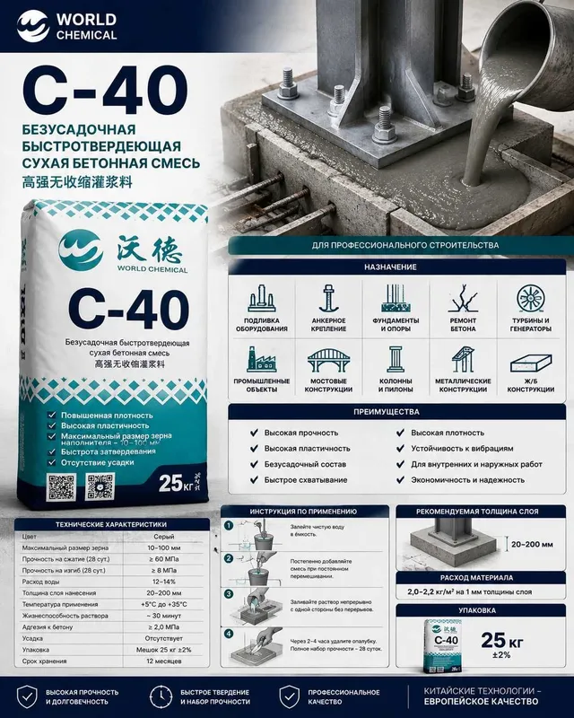 C-40 C-60 C-100 C-200 Безусадочная быстротвердеющая
