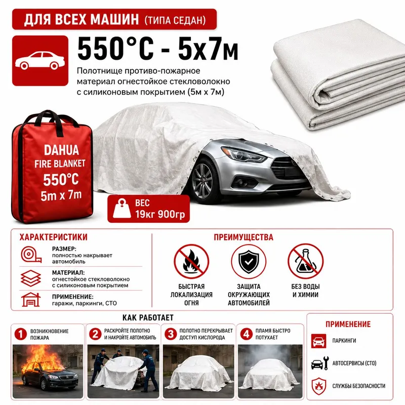 Автомобильное противопожарное полотно 5×7 м 550°C