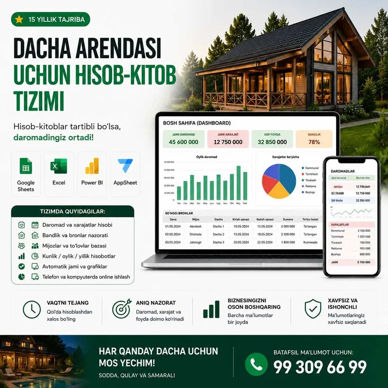 Dacha uchun Google Sheets hisob-kitob tizimi 1 Dacha uchun Google Sheets hisob-kitob tizimi 1