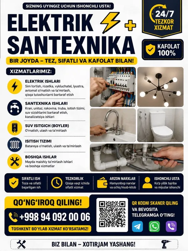 Elektir va santexnika ishlari kafolat 2