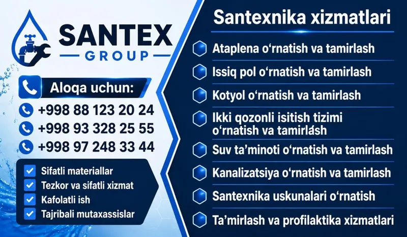 Santexnika xizmatlari. Dvux kontrniy katyolarni tamirlash — фото 1