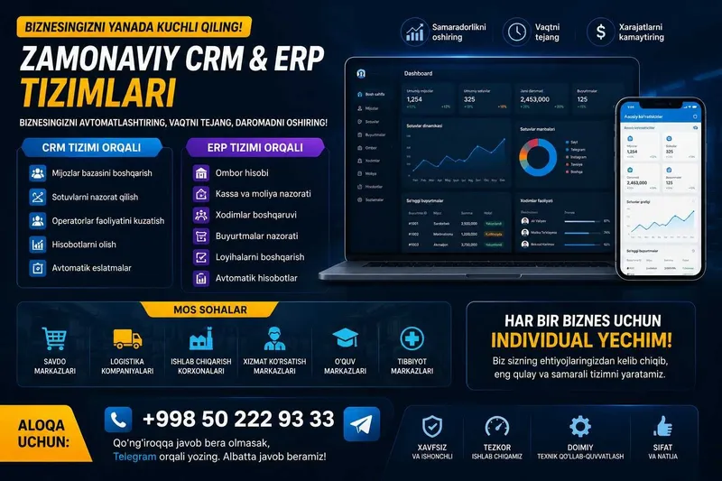 CRM ERP Tizimlari Yaratamiz | Biznesni Avtomatlashtirish