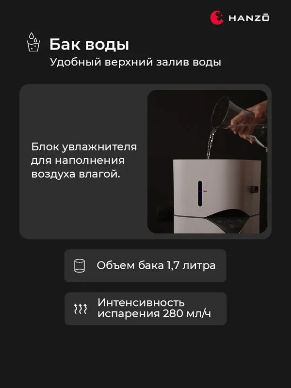 HANZO Z15 очиститель воздуха с увлажнителем, UV-очистка и ионизация — фото 1